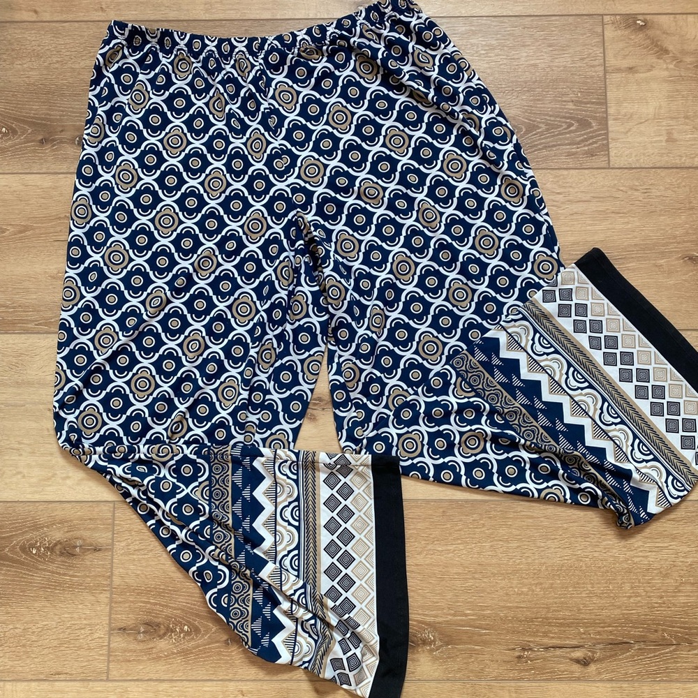 Melissa Paige Womens Palooza Pants Size 2X Navy White Loose Fit Elastic Waist